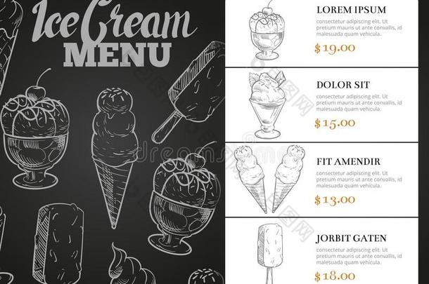 冰乳霜菜单和价格-甜食黑板菜单卡片