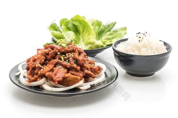 喝醉了的猪肉和辛辣的朝鲜人调味汁(韩式烤肉)