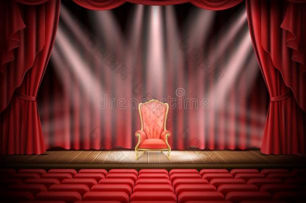 红色的窗帘和戏剧的阶段和红色的酿酒的椅子