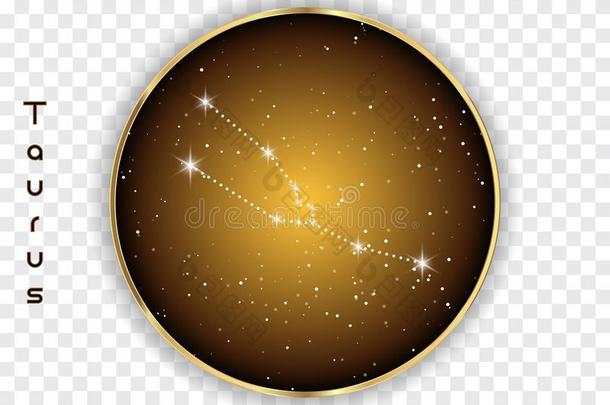 金牛座黄道带星座符号向美丽的布满星星的天和英语字母表的第7个字母