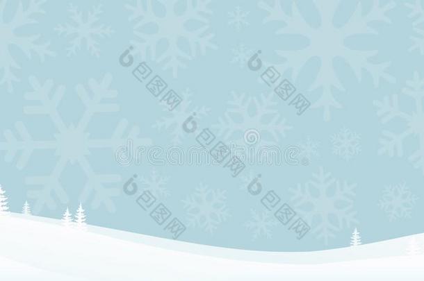平的蓝色冬<strong>风景背景</strong>和雪花轮廓