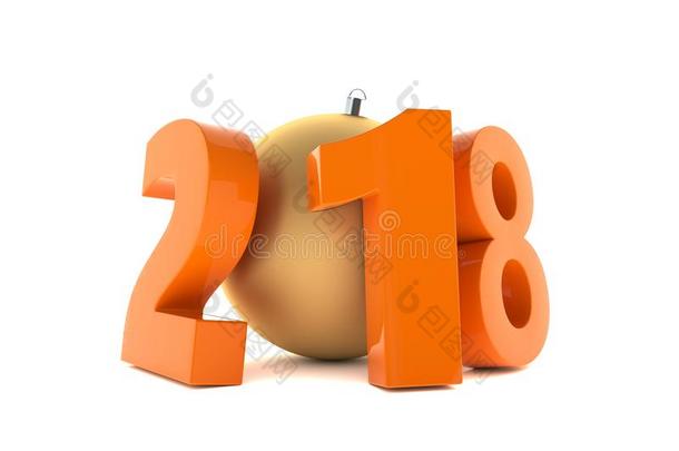 新的2018年桔子塑料制品轮廓和金色的装饰球