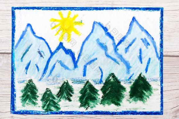富有色彩的绘画:风景关于雪-脱帽致意山山峰