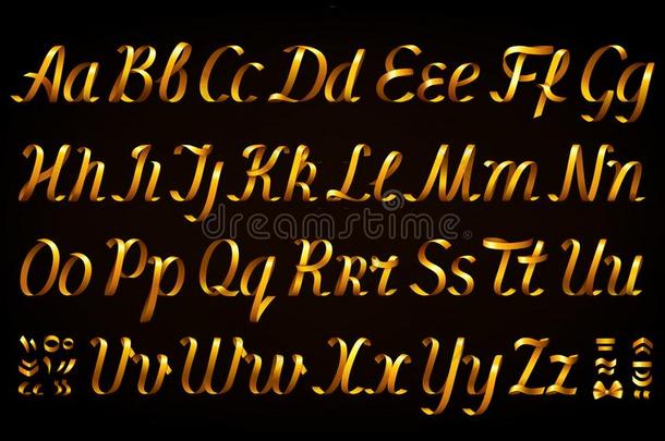 金色的带字母表文学向黑的背景
