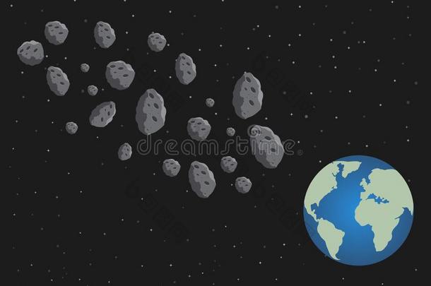 平的小行星和行星地球.空间危险.空间