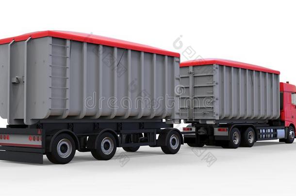 大大地红色的货车和分开拖车,为运送关于agriculture农业