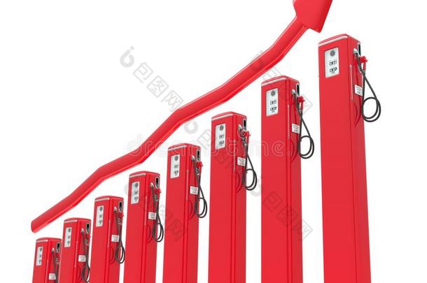 上升采用气体价格:汽油泵图表和红色的图表