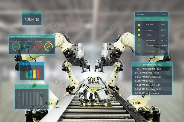 眼间转移工业4.0观念.聪明的工厂使用自动化机器人的