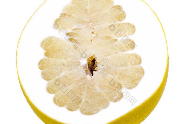 柚子切成片隔离的向指已提到的人白色的背景
