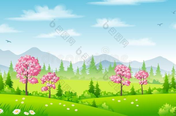 春季风景和开花树