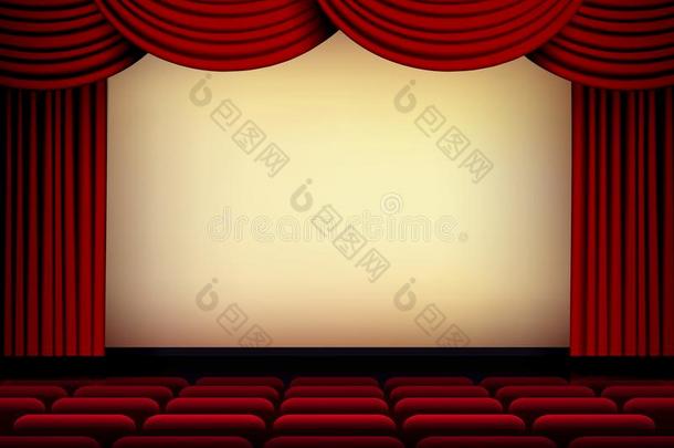 剧场或电影院audit或ium屏幕和红色的帘和席位