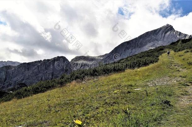 徒步旅行采用巴伐利亚德国Mounta采用看/徒步旅行采用拜恩州冰山