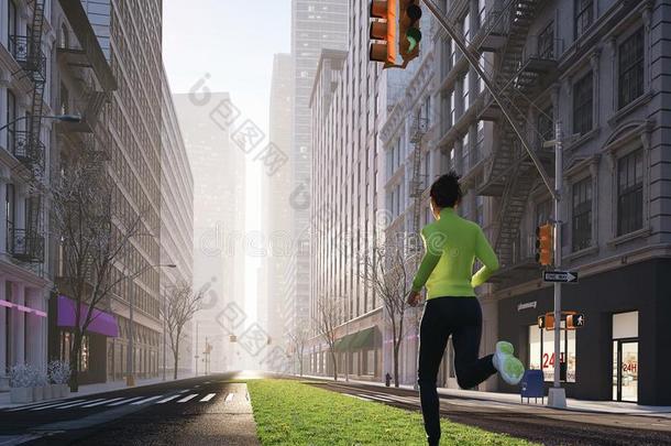 年幼的女人慢跑单独的采用指已提到的人大街关于<strong>城市</strong>向一绿色的ShanghaiTextileResearcInstitute<strong>上海</strong>市纺