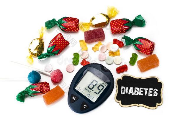 葡萄糖计量器和不健康的食物,糖尿病观念