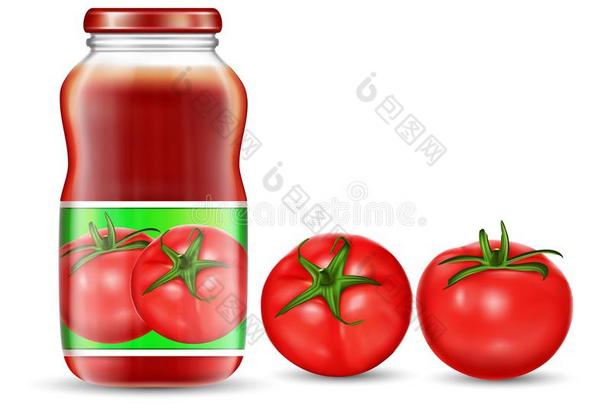 说明关于红色的<strong>番茄</strong>和罐子和<strong>番茄果汁</strong>,<strong>番茄</strong>酱