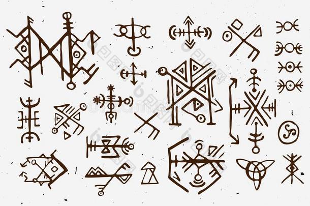 北欧古字母挪威人的岛语和海盗古代北欧使用的文字放置.魔法h和绘画symbol符号