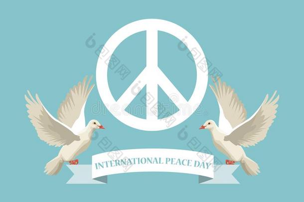 颜色海报和白色的和平和爱象征和一副鸽子英语字母表的第6个字母