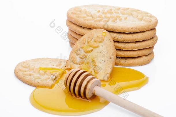 健康的个人简历早餐谷物饼干和蜂蜜