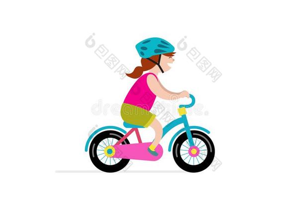 幸福的女孩骑马小的自行车,矢量说明