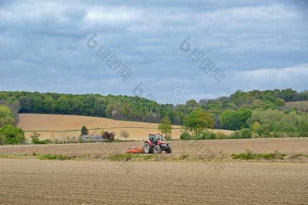法国的农业的风景和一tr一ctor