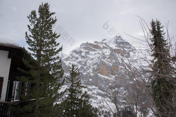 雪-脱帽致意山范围在穆伦,瑞士,欧洲
