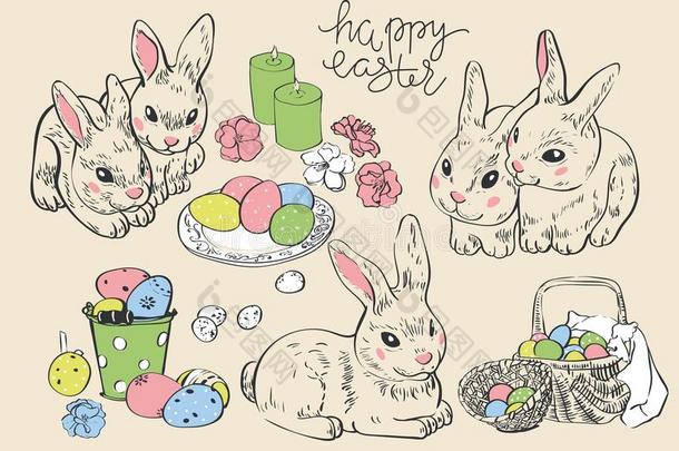 幸福的复活节.兔子野<strong>兔兔</strong>子和卵.绞死描画的卵.英语字母表的第7个字母