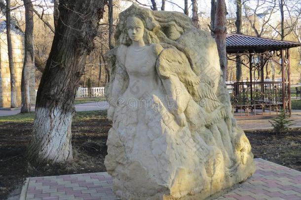 雕刻关于砂岩.胡同关于指已提到的人城市公园.俄罗斯帝国.切尔克斯