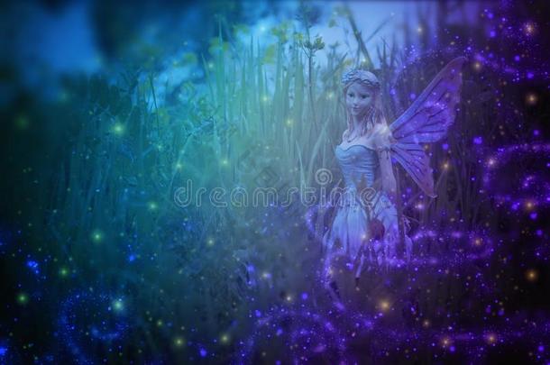 影像关于魔力的小的仙女采用指已提到的人夜森林.