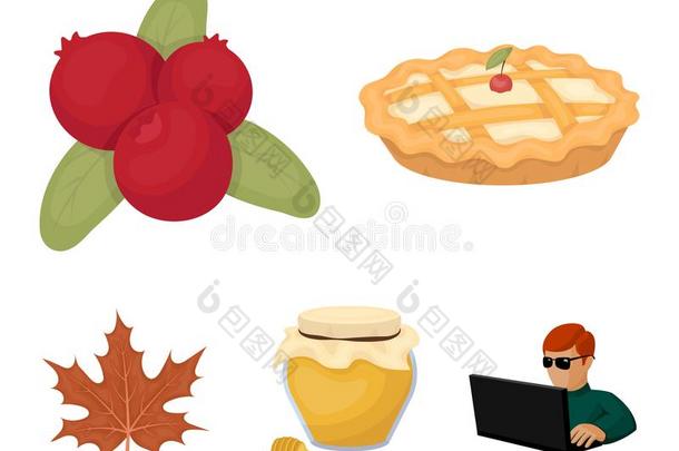 蔓越橘,南瓜馅饼,蜂蜜罐,枫树叶子.加拿大感恩节