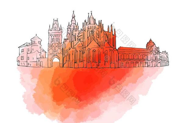 布拉格捷克人共和国富有色彩的陆标横幅