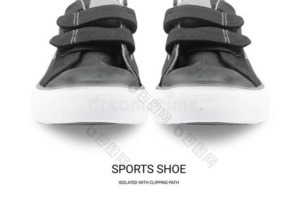 跑步运动鞋子隔离的.黑的橡皮底帆布鞋和剪下物小路