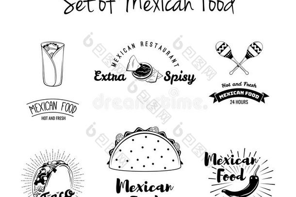 墨西哥人食物标识,标签,象征.玉米面豆卷,墨西哥玉米煎饼,墨西哥玉米片,巴塔哥尼亚野兔