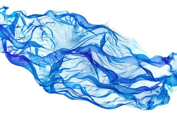 飞行的蓝色织物波浪,流动的波浪状的丝飘动布