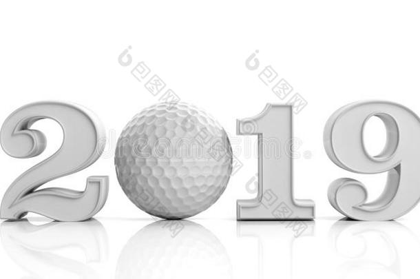 高尔夫球2019.新的年2019隔离的向白色的背景.3英语字母表中的第四个字母图解