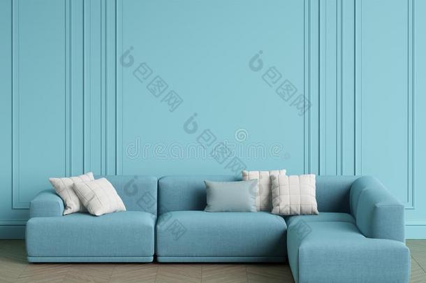 现代的斯堪的纳维亚的设计蓝<strong>色</strong>沙发采用采用terior.蓝<strong>色</strong>墙