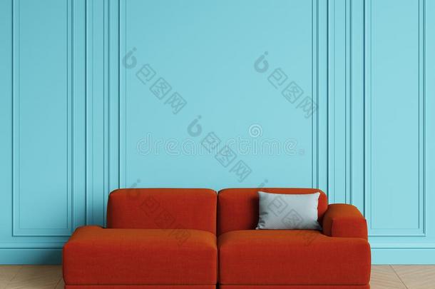 现代的斯堪的纳维亚的设计红色的沙发采用采用terior.blue蓝色墙和