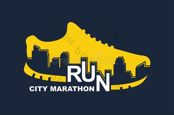 矢量海报-跑步,运动鞋和指已提到的人城市梗概