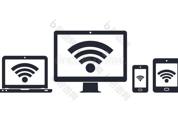 现代的数字的设备和WirelessFidelity基于IEEE802.11b标准的无线局域网互联网象征