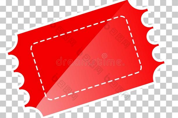红色的空白的攀票或优惠券,在透明的影响后面