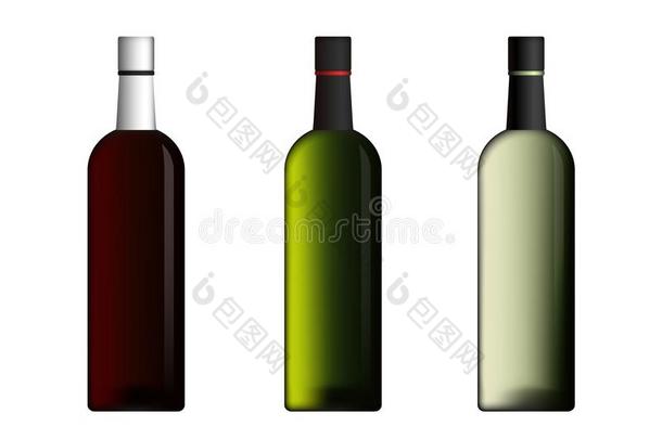 葡萄酒瓶子采用红色的绿色的白色的颜色矢量放置