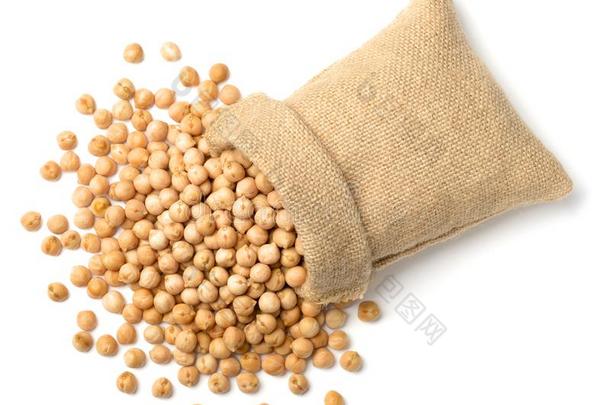 干燥的鹰嘴豆采用指已提到的人麻袋,隔离的向白色的