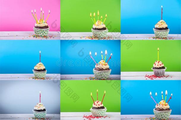 大的放置关于生日纸杯蛋糕向一颜色b一ckground和多种多样
