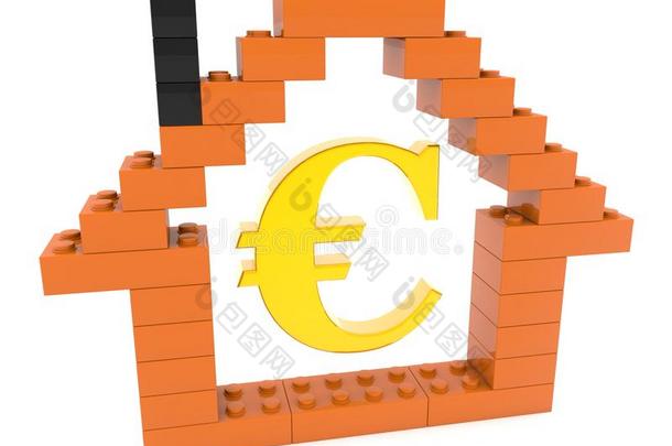 房屋外形和欧元符号.3英语字母表中的第四个字母说明