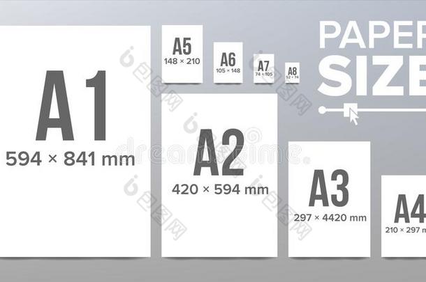 纸大小矢量.纸大小标准.隔离的说明