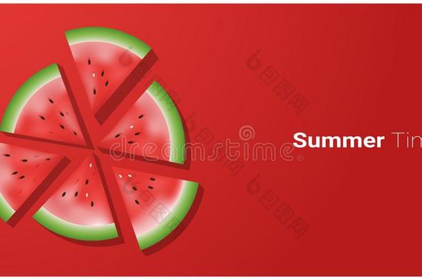 int.哈喽夏季节观念和西瓜部分向红色的后面