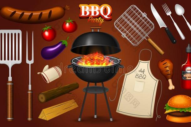 烤架烧烤原理放置隔离的向红色的背景.barbecue吃烤烧肉的野餐部分
