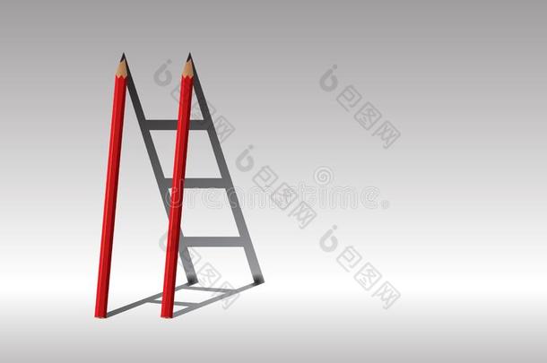 楼梯向成功.,红色的两个铅笔和阴影楼梯.,草地