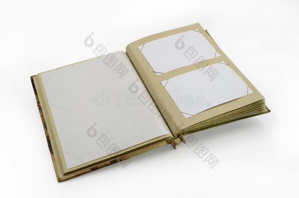 敞开的日记或照片相册书向白色的背景