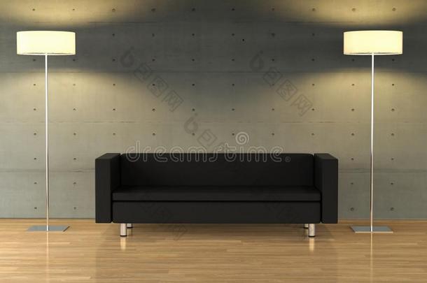 一空的墙向一现代的一p一rtment和现代的家具
