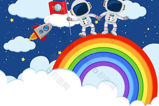 宇航员扫描越过指已提到的人彩虹